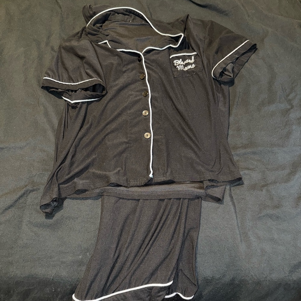 Fashion Nova Black Pajama Set with White Piping